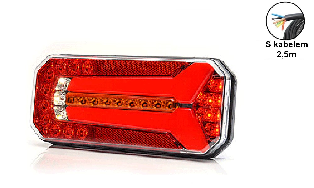 Zadní sdružené světlo LED, L/P, 236 x 104 x 40 mm, dynamické směrové světlo, s odporem 24V