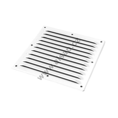 Outdoor ventilation grille 260x260 mm, pressed louver, holes for dia. 6.5 mm, white,