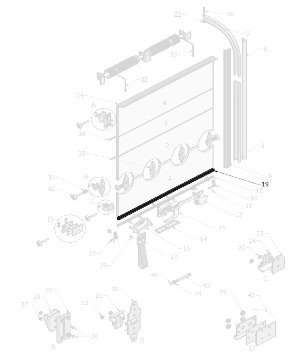 19 - hliníkový držák spodního těsnění, l= 2440 mm, fit roleta