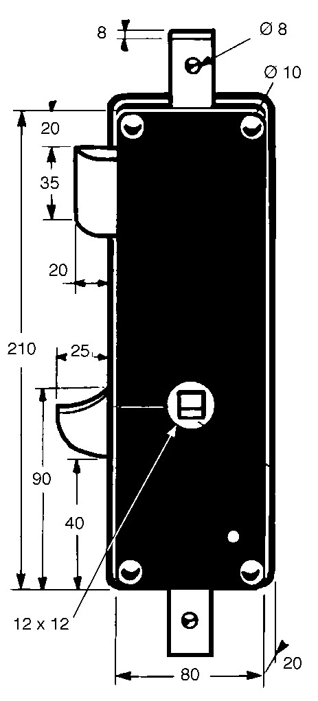 Zámek vnitřní 3 bodový, 210x80x20 mm, 23.04436bg, levá strana