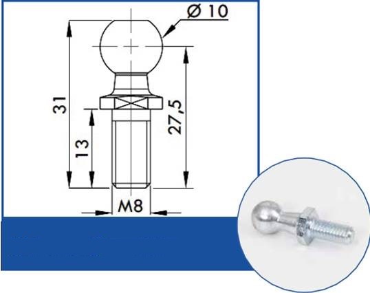 Koncovka kulička 10mm,závit m8,