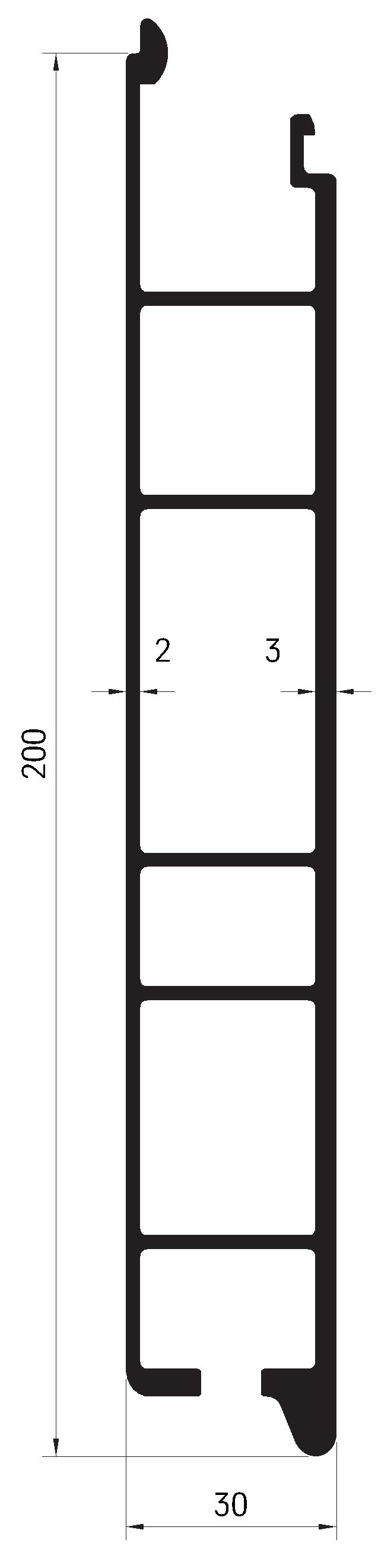 Profil bočnice sklápěče spodní 200x30 mm