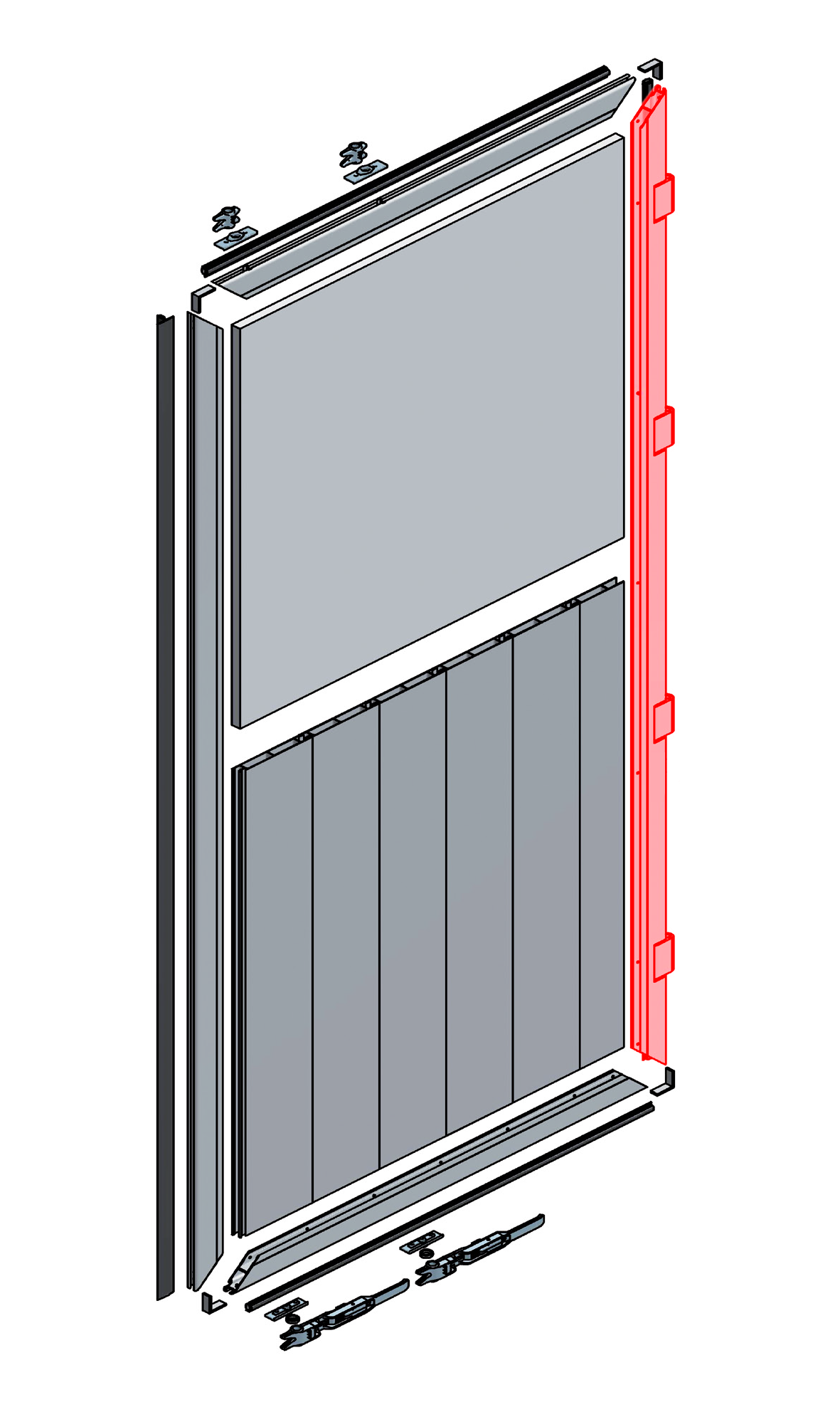 Pantový profil vrat 4 pant, 2500 mm, elox, rozteč pantů 580 mm