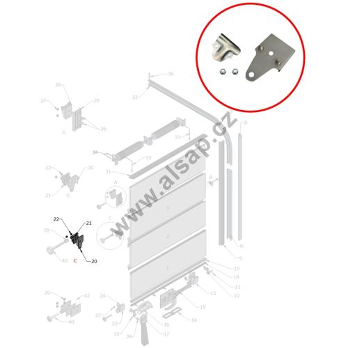 20, 21, 22 - Stainless steel complete hinge - driver side door CC, FIT roller blind