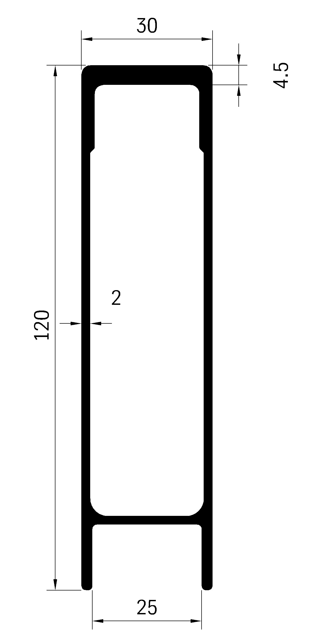 Profil bočnice sklápěče horní 30x120mm