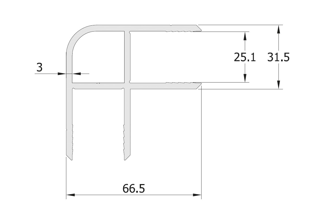 Profil skříně  rohový pro panel 25mm 66 x 66 mm, elox