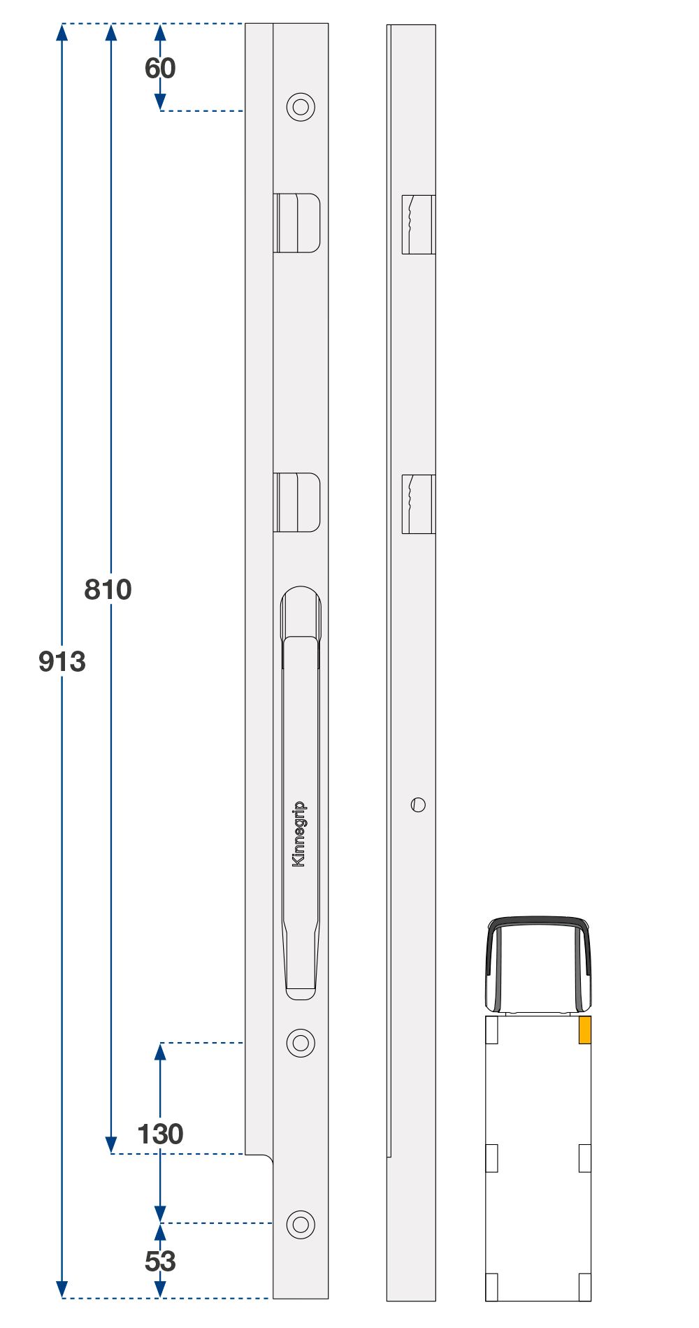 Sloupek přední kinnegrip 800/39 mm PL ,2 uzávěry, + otvory  pro šrouby M10