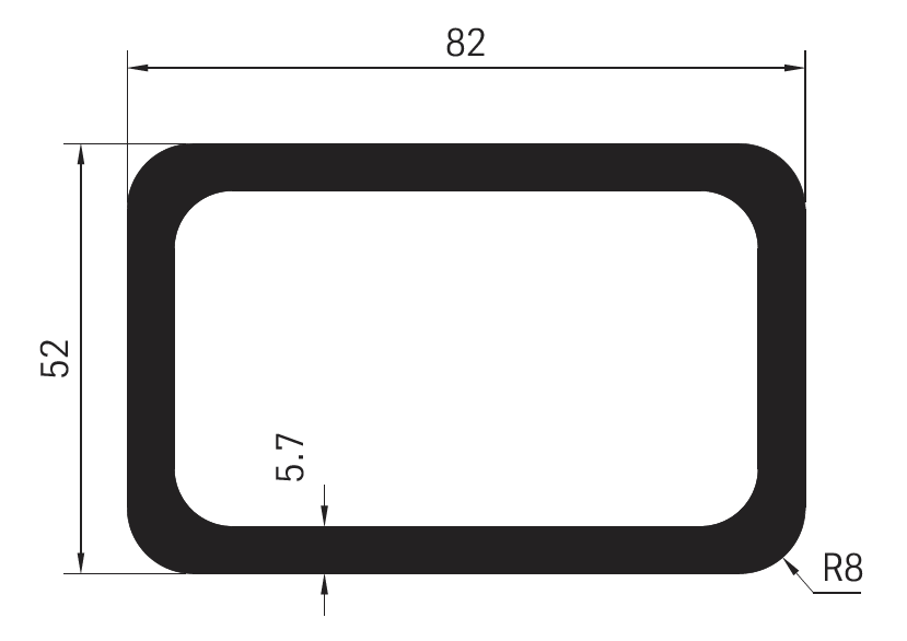 Profil jekl 52 x 82 mm, 5,7 mm stěna