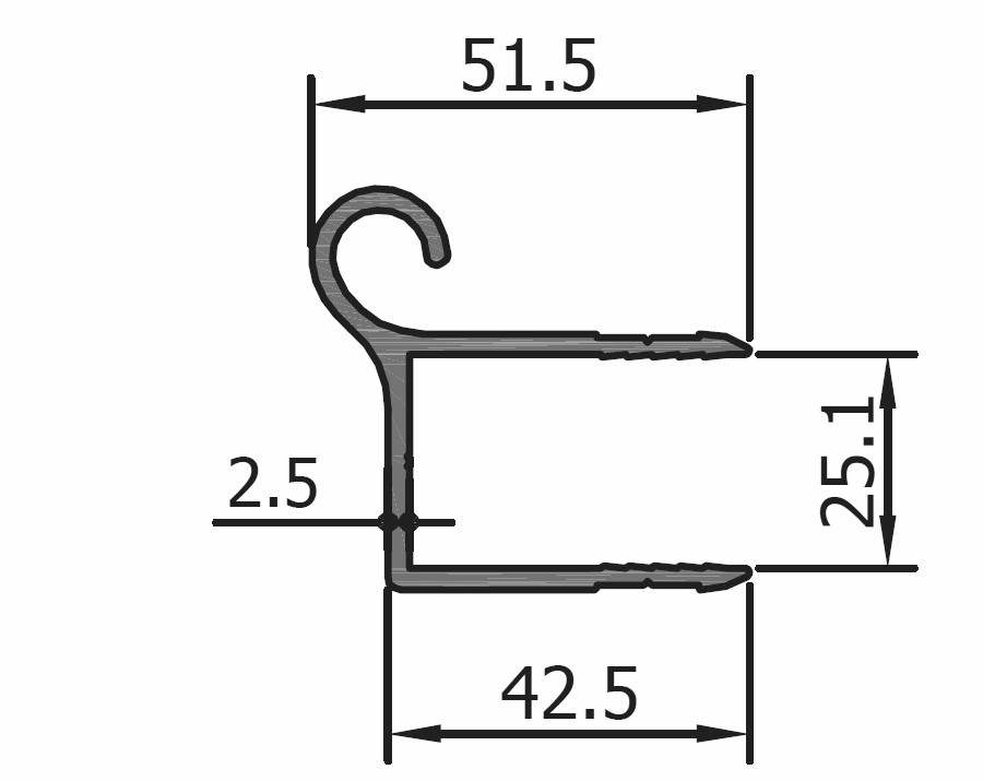 Profil pantu elox 155° "U"- spodní část, pro 25 mm panel