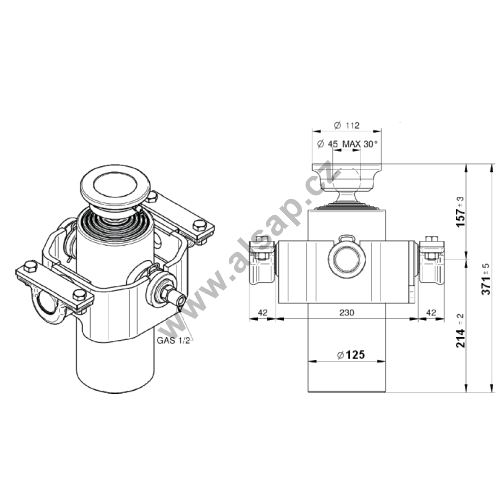 Hydraulic cylinder S, 6-stage, stroke 1221mm, set includes cylinder, bearings, universal j