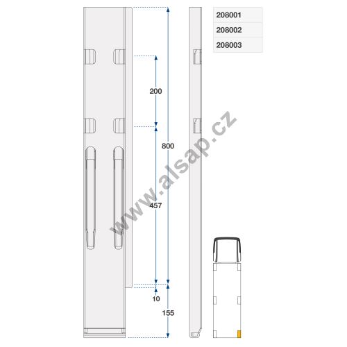 Rear right kinnegrip post ZN, 400 - 1000 mm