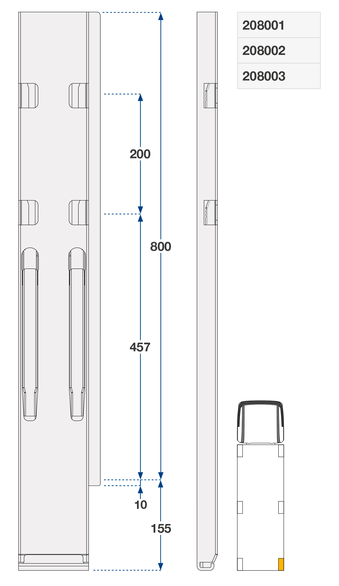 Sloupek zadní kinnegrip 800/120 mm zp,2 uzávěry