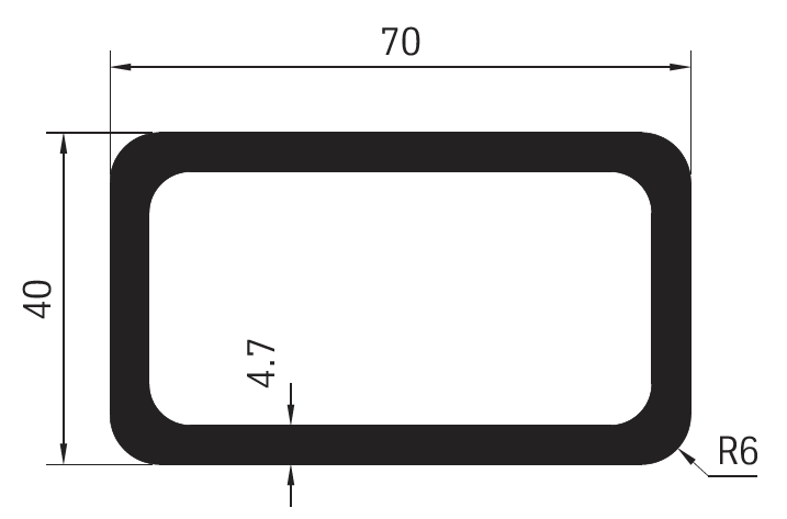 Profil jekl 40 x 70 mm, 4,7 mm stěna