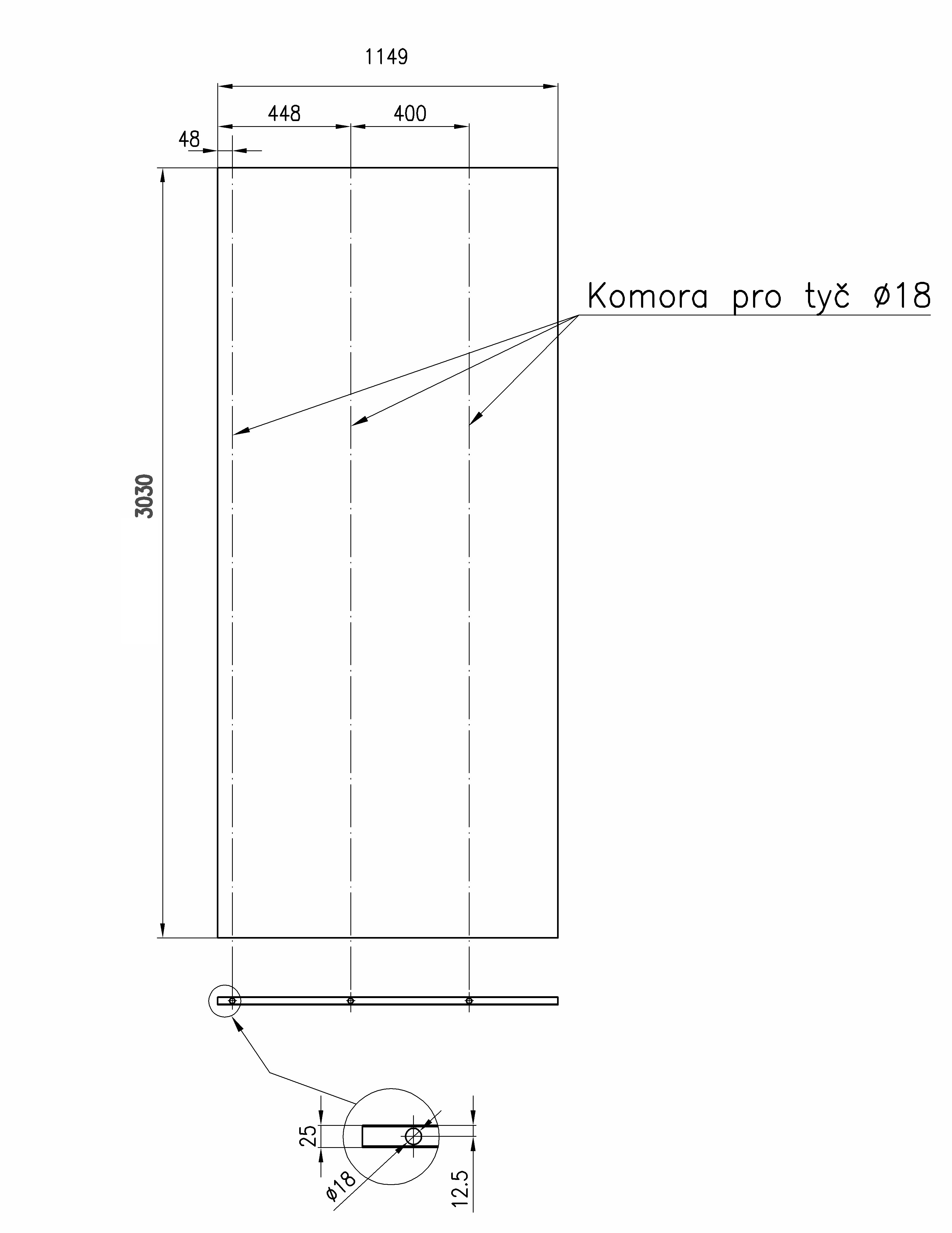 Panel pro výplň vrat, 1149 x 3030mm, RAL9010 - bílý /  RAL9006 - stříbrná