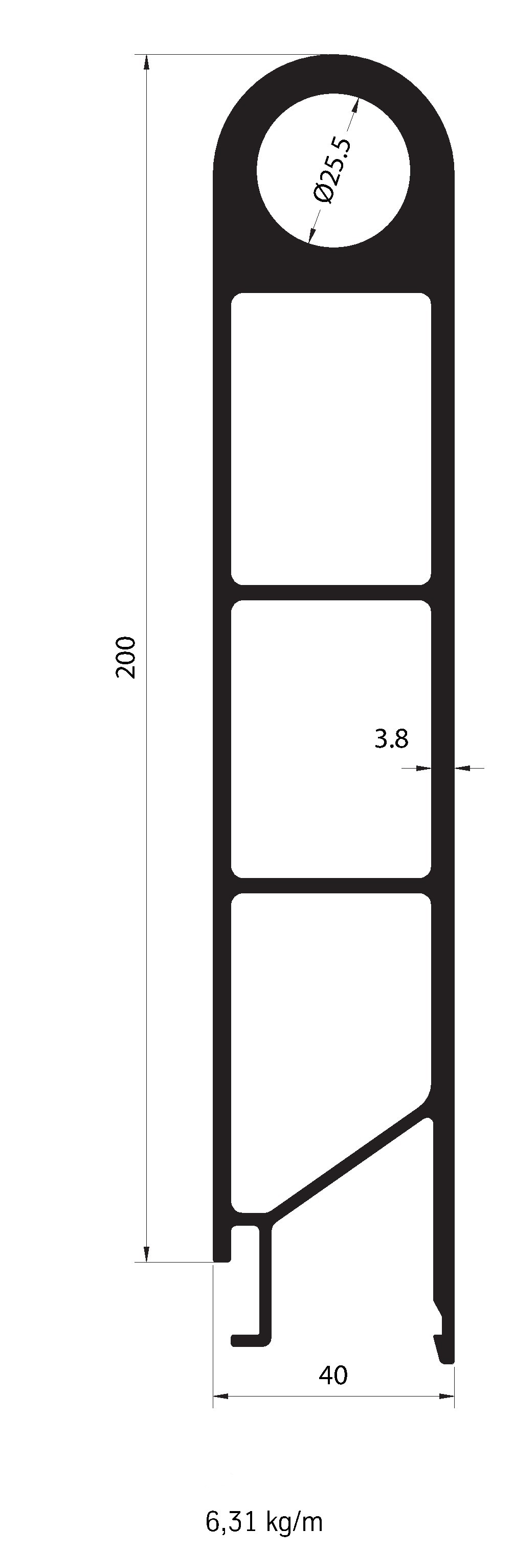 Profil bočnice sklápěče horní 200x40 mm